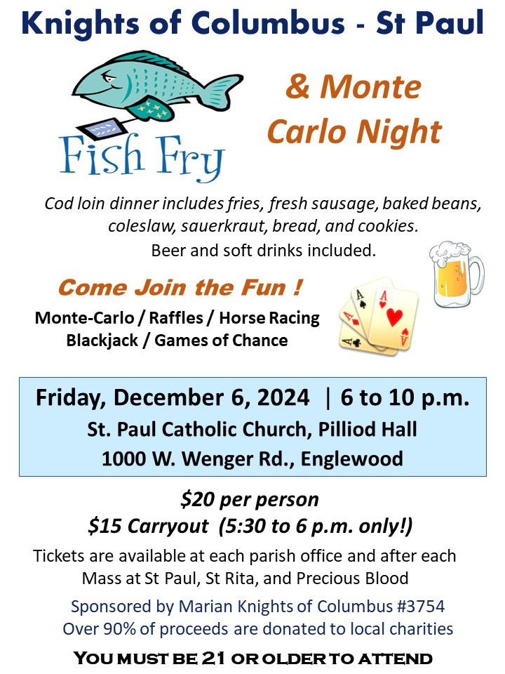 Knights of Columbus Fish Fry December 6 at 6:00 pm